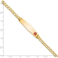 14K Yellow Gold Medical Alert Curb Link Bracelet with Off-Center Red Enamel Medical Charm - Engravable Plate - 7" by Oro Pregiato
