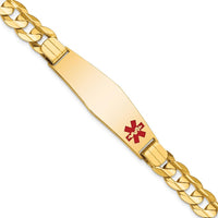 14K Yellow Gold Medical Alert Curb Link Bracelet with Off-Center Red Enamel Pendant - 8" Length by Oro Pregiato