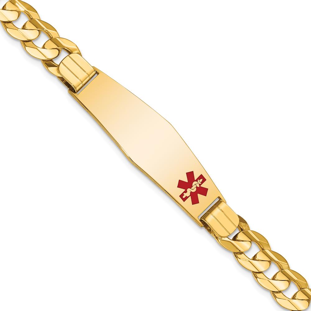 14K Yellow Gold Medical Alert Curb Link Bracelet with Off-Center Red Enamel Pendant - 8" Length by Oro Pregiato
