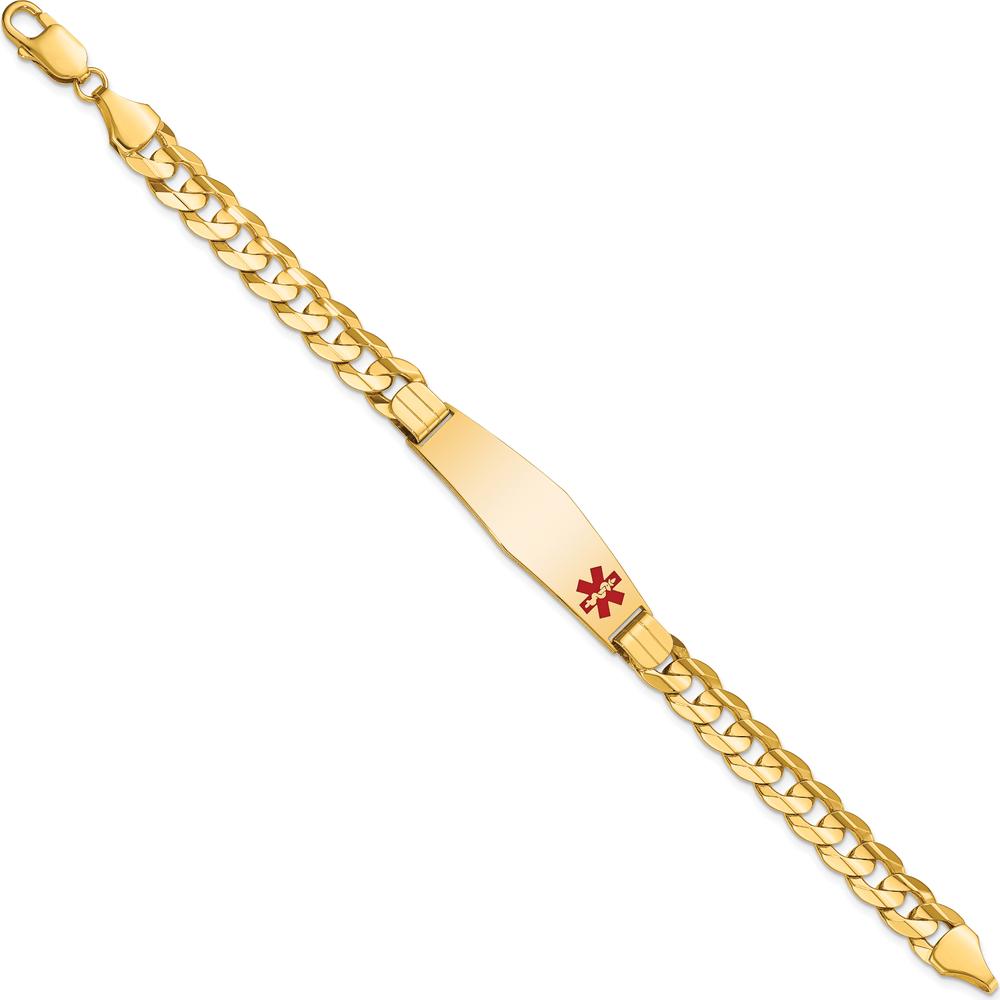 14K Yellow Gold Medical Alert Curb Link Bracelet with Off-Center Red Enamel Pendant - 8" Length by Oro Pregiato