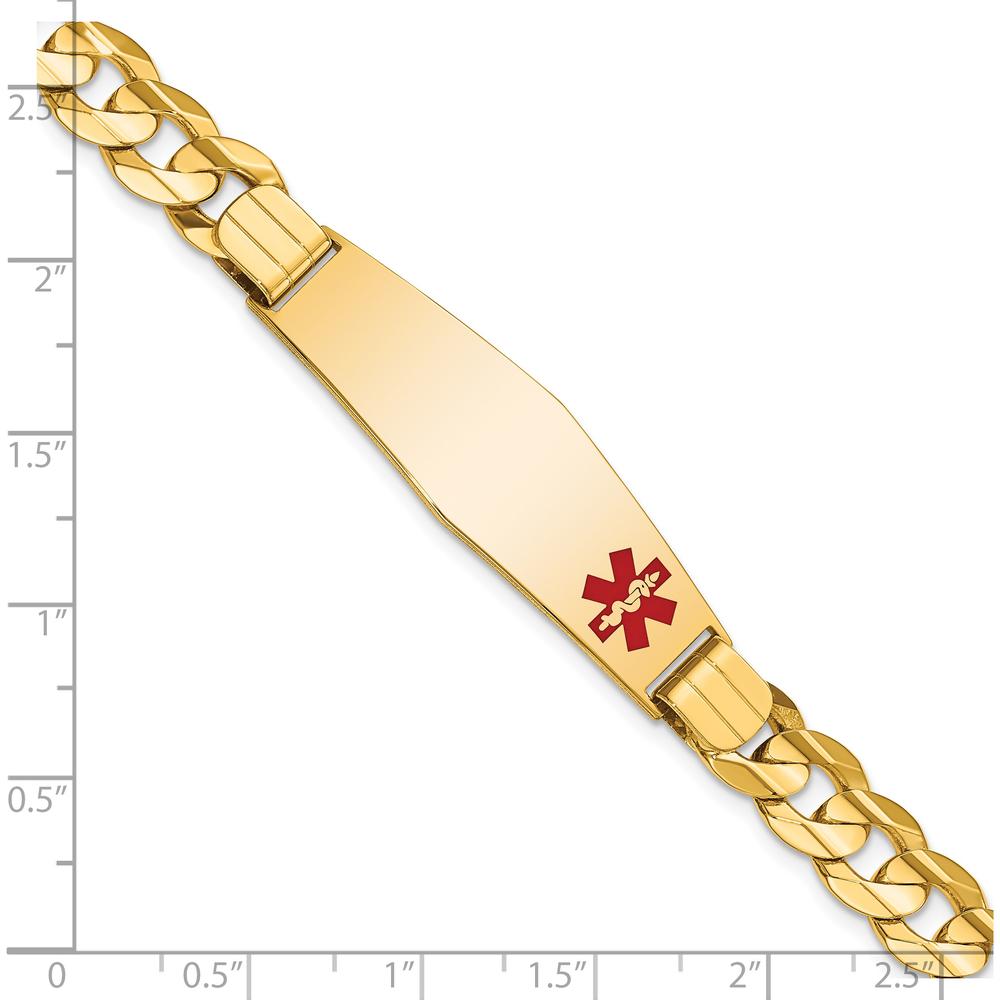 14K Yellow Gold Medical Alert Curb Link Bracelet with Off-Center Red Enamel Pendant - 8" Length by Oro Pregiato