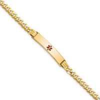 14K Yellow Gold Medical Alert Curb Link Bracelet with Red Enamel - 7" Length by Oro Pregiato