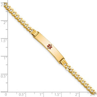 14K Yellow Gold Medical Alert Curb Link Bracelet with Red Enamel - 7" Length by Oro Pregiato