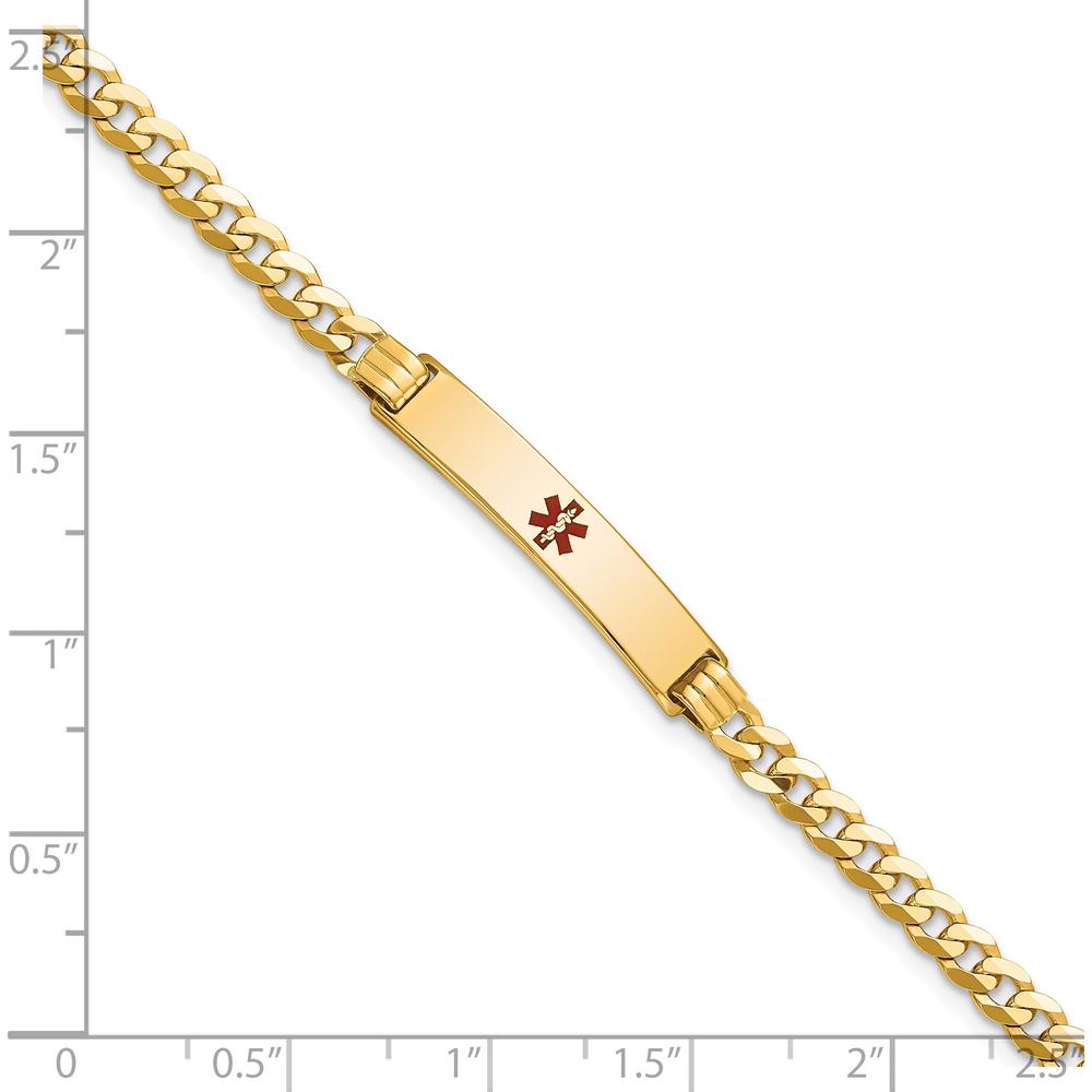 14K Yellow Gold Medical Alert Curb Link Bracelet with Red Enamel - 7" Length by Oro Pregiato