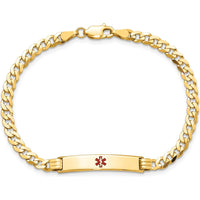 14K Yellow Gold Medical Alert Curb Link Bracelet with Red Enamel - 7" Length by Oro Pregiato