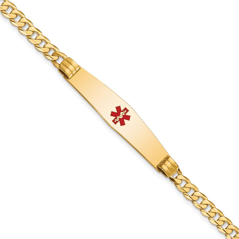 14K Yellow Gold Medical Alert Curb Link Bracelet with Red Enamel - 7" Length by Oro Pregiato