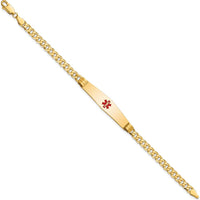 14K Yellow Gold Medical Alert Curb Link Bracelet with Red Enamel - 7" Length by Oro Pregiato