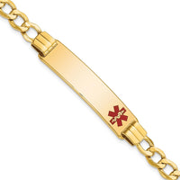 14K Yellow Gold Medical Alert Curb Link Bracelet with Red Enamel - 7" Length by Oro Pregiato