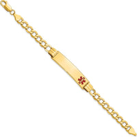 14K Yellow Gold Medical Alert Curb Link Bracelet with Red Enamel - 7" Length by Oro Pregiato