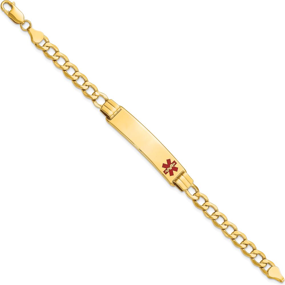 14K Yellow Gold Medical Alert Curb Link Bracelet with Red Enamel - 7" Length by Oro Pregiato