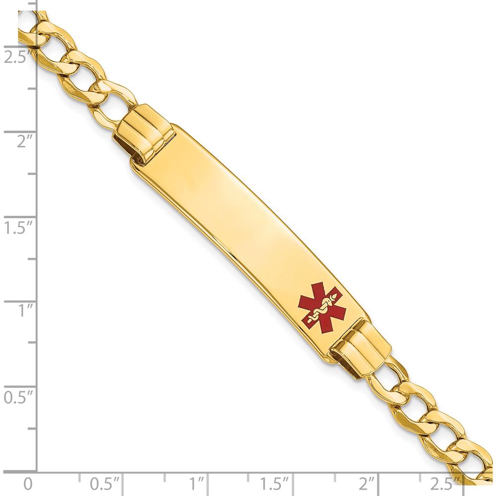 14K Yellow Gold Medical Alert Curb Link Bracelet with Red Enamel - 7" Length by Oro Pregiato
