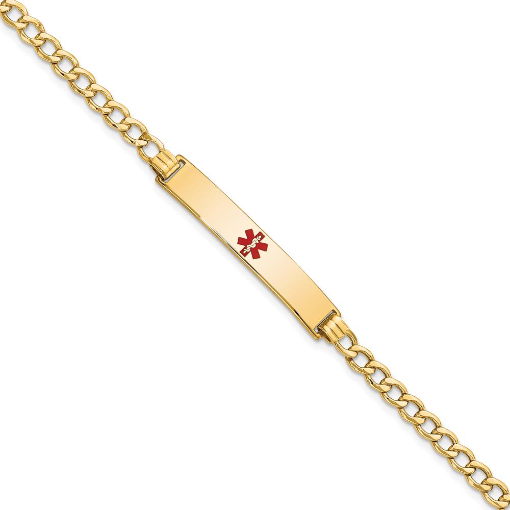 14K Yellow Gold Medical Alert Curb Link Bracelet with Red Enamel - 7" by Oro Pregiato