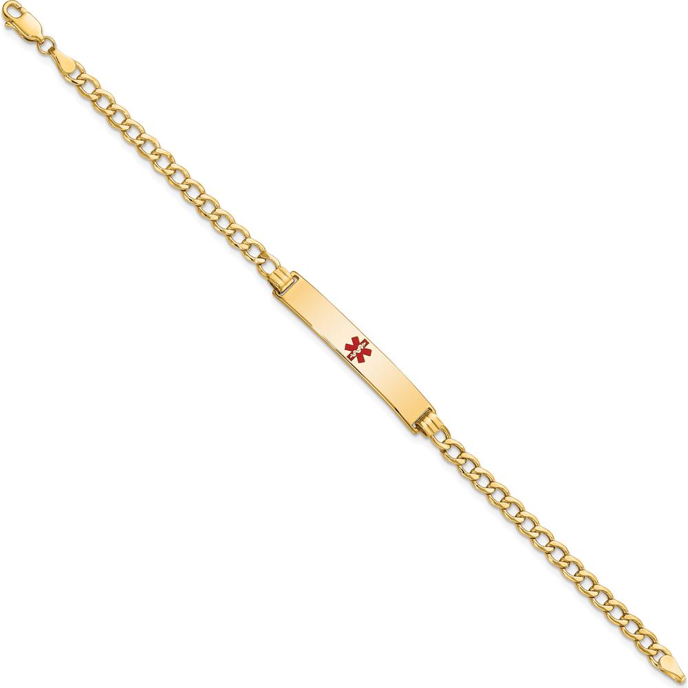 14K Yellow Gold Medical Alert Curb Link Bracelet with Red Enamel - 7" by Oro Pregiato