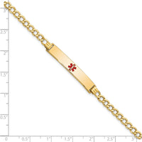 14K Yellow Gold Medical Alert Curb Link Bracelet with Red Enamel - 7" by Oro Pregiato