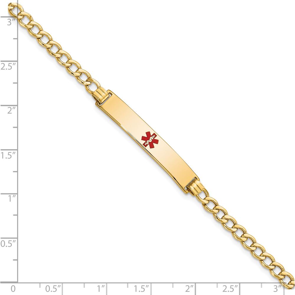 14K Yellow Gold Medical Alert Curb Link Bracelet with Red Enamel - 7" by Oro Pregiato
