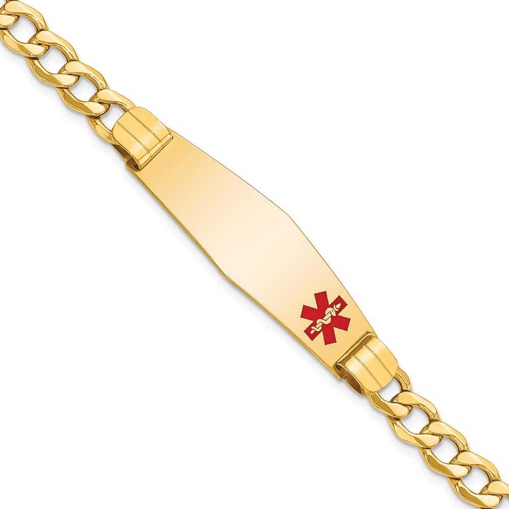 14K Yellow Gold Medical Alert Curb Link Bracelet with Red Enamel - 7" by Oro Pregiato