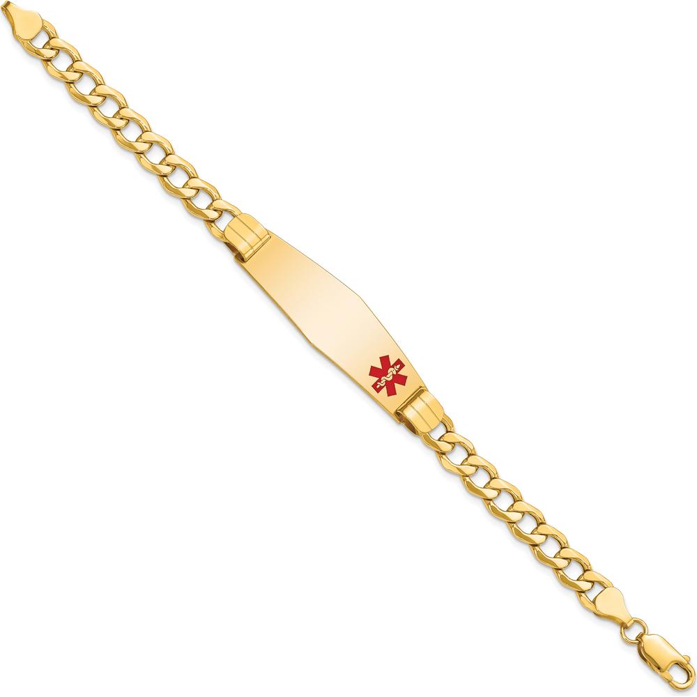 14K Yellow Gold Medical Alert Curb Link Bracelet with Red Enamel - 7" by Oro Pregiato