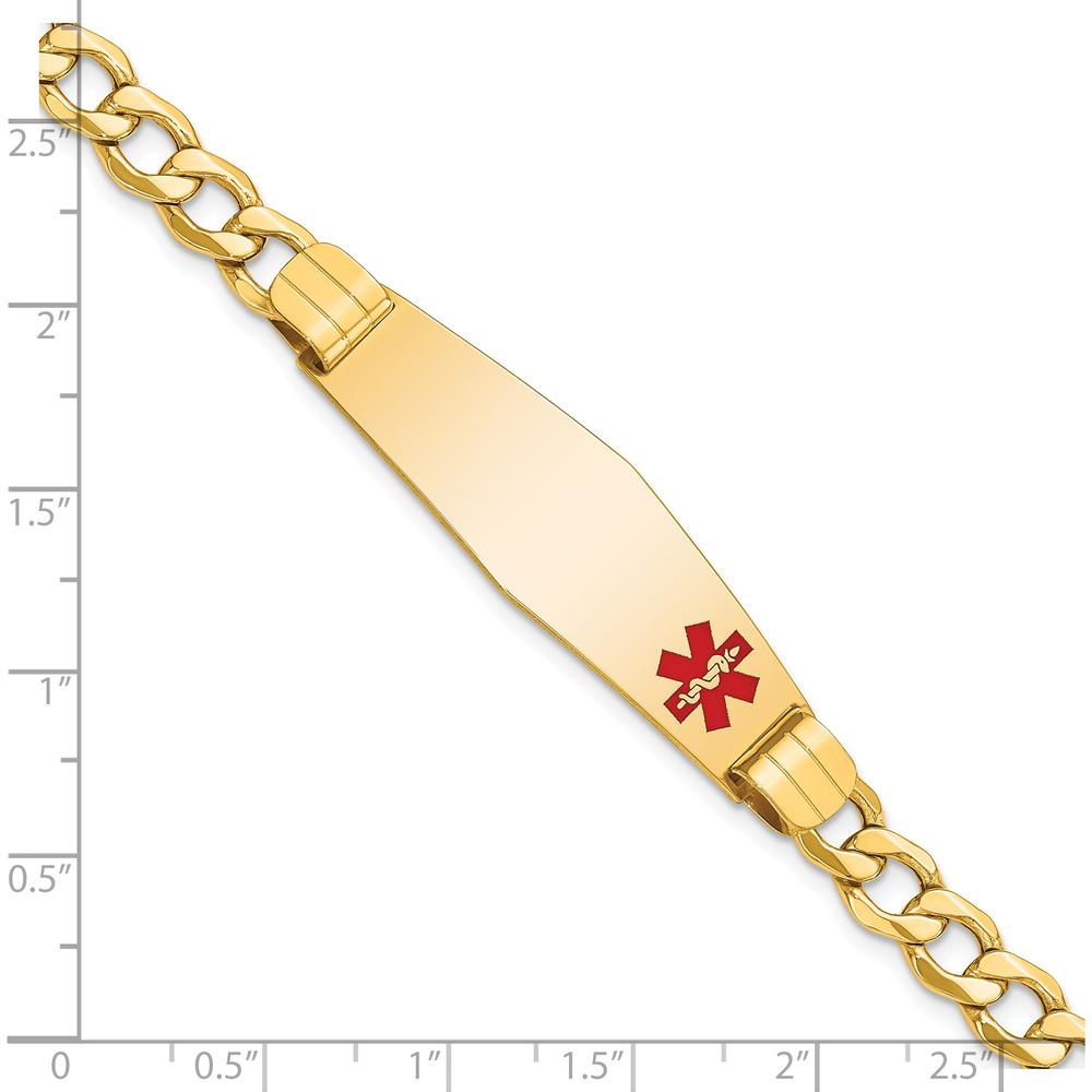14K Yellow Gold Medical Alert Curb Link Bracelet with Red Enamel - 7" by Oro Pregiato