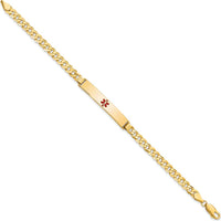 14K Yellow Gold Medical Alert Curb Link Bracelet with Red Enamel - 8" Length by Oro Pregiato