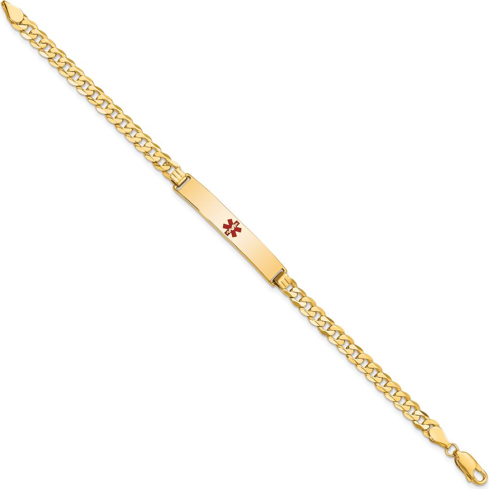 14K Yellow Gold Medical Alert Curb Link Bracelet with Red Enamel - 8" Length by Oro Pregiato