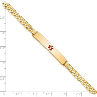 14K Yellow Gold Medical Alert Curb Link Bracelet with Red Enamel - 8" Length by Oro Pregiato