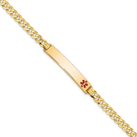 14K Yellow Gold Medical Alert Curb Link Bracelet with Red Enamel - 8" Length by Oro Pregiato