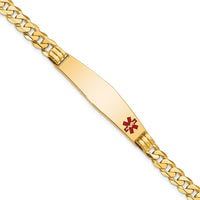 14K Yellow Gold Medical Alert Curb Link Bracelet with Red Enamel - 8" Length by Oro Pregiato