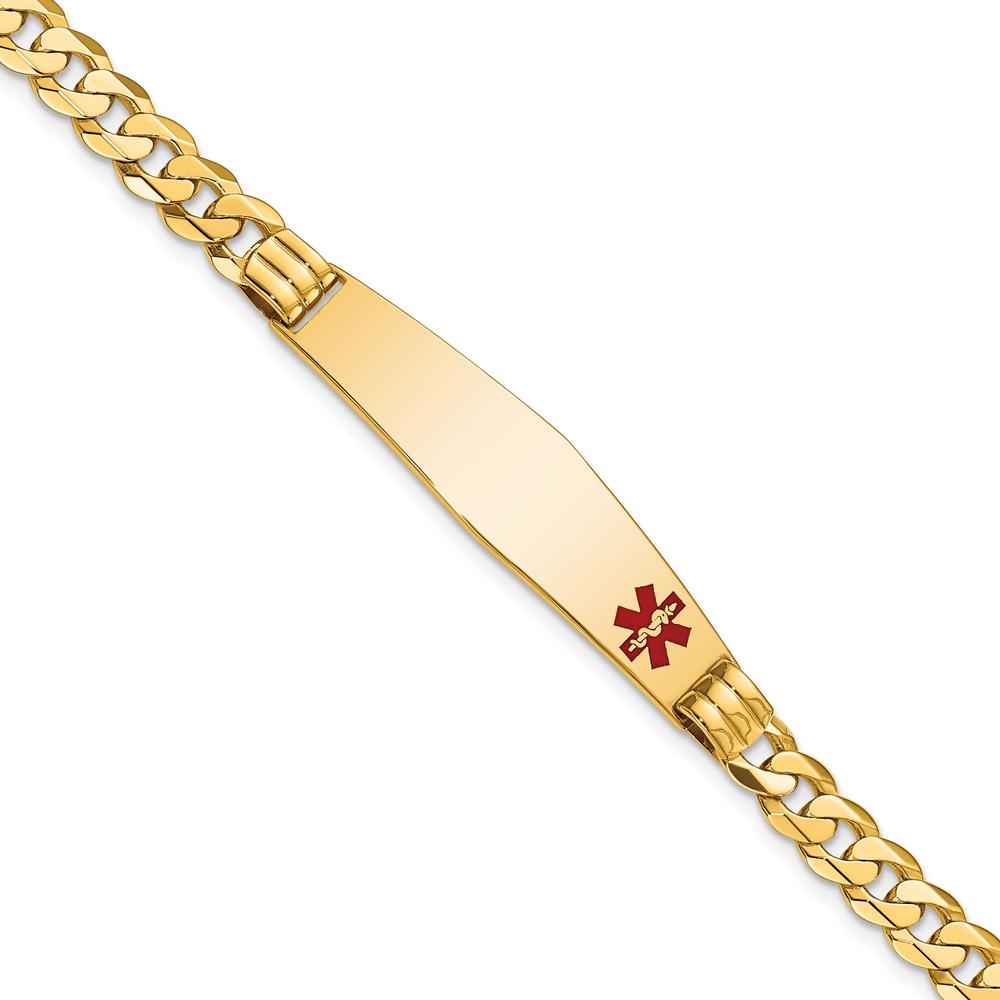 14K Yellow Gold Medical Alert Curb Link Bracelet with Red Enamel - 8" Length by Oro Pregiato