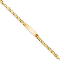 14K Yellow Gold Medical Alert Curb Link Bracelet with Red Enamel - 8" Length by Oro Pregiato