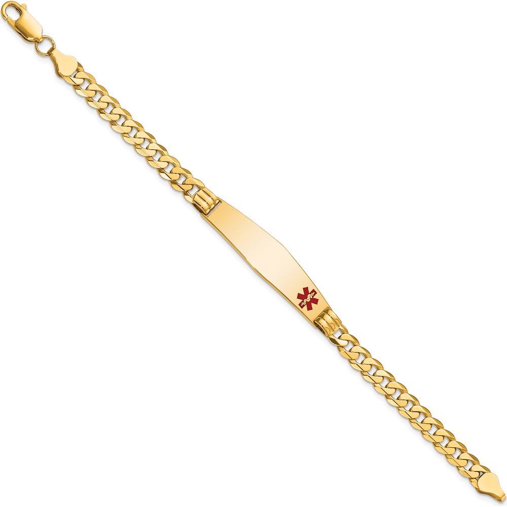 14K Yellow Gold Medical Alert Curb Link Bracelet with Red Enamel - 8" Length by Oro Pregiato