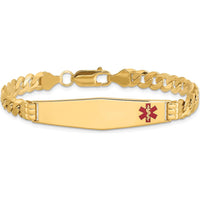 14K Yellow Gold Medical Alert Curb Link Bracelet with Red Enamel - 8" Length by Oro Pregiato