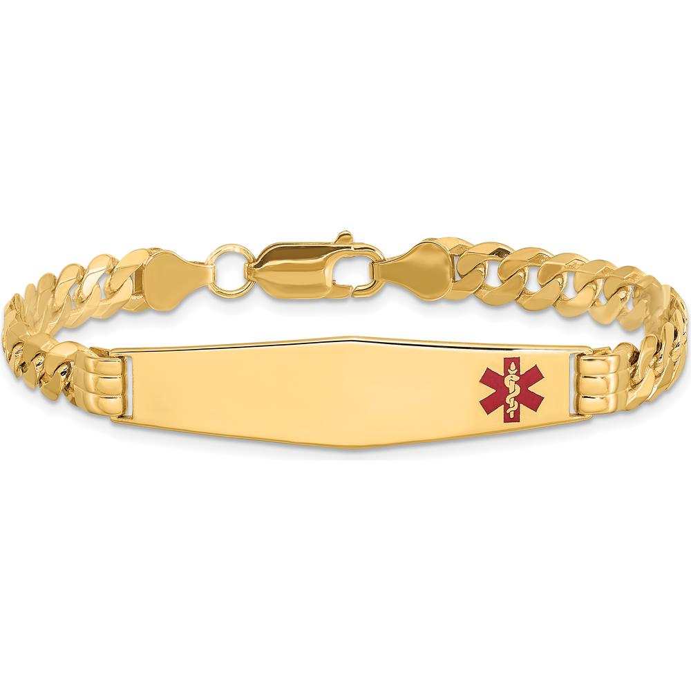 14K Yellow Gold Medical Alert Curb Link Bracelet with Red Enamel - 8" Length by Oro Pregiato