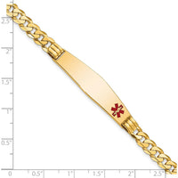 14K Yellow Gold Medical Alert Curb Link Bracelet with Red Enamel - 8" Length by Oro Pregiato