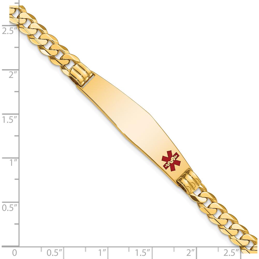 14K Yellow Gold Medical Alert Curb Link Bracelet with Red Enamel - 8" Length by Oro Pregiato