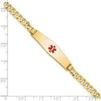 14K Yellow Gold Medical Alert Curb Link Bracelet with Red Enamel and Diamond-Shaped Solid Plate by Oro Pregiato