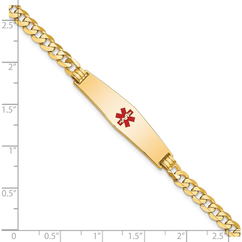 14K Yellow Gold Medical Alert Curb Link Bracelet with Red Enamel and Diamond-Shaped Solid Plate by Oro Pregiato
