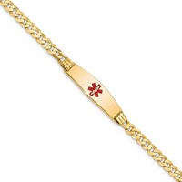 14K Yellow Gold Medical Alert Curb Link Bracelet with Red Enamel Center - 7" Length by Oro Pregiato