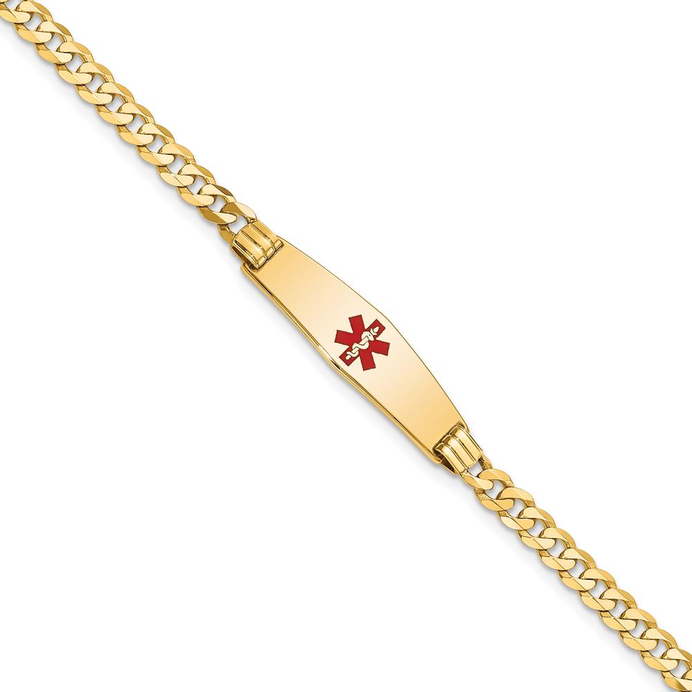 14K Yellow Gold Medical Alert Curb Link Bracelet with Red Enamel Center - 7" Length by Oro Pregiato