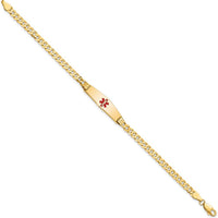 14K Yellow Gold Medical Alert Curb Link Bracelet with Red Enamel Center - 7" Length by Oro Pregiato