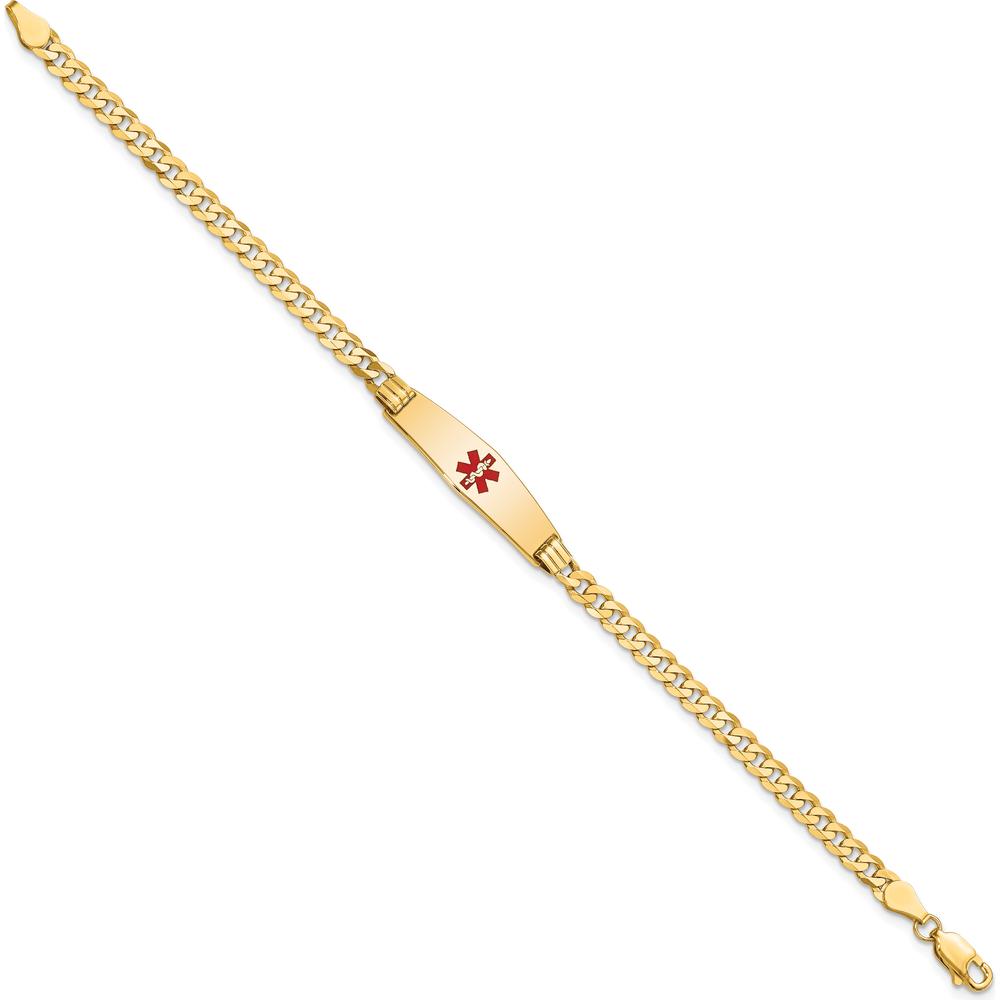 14K Yellow Gold Medical Alert Curb Link Bracelet with Red Enamel Center - 7" Length by Oro Pregiato