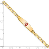 14K Yellow Gold Medical Alert Curb Link Bracelet with Red Enamel Center - 7" Length by Oro Pregiato