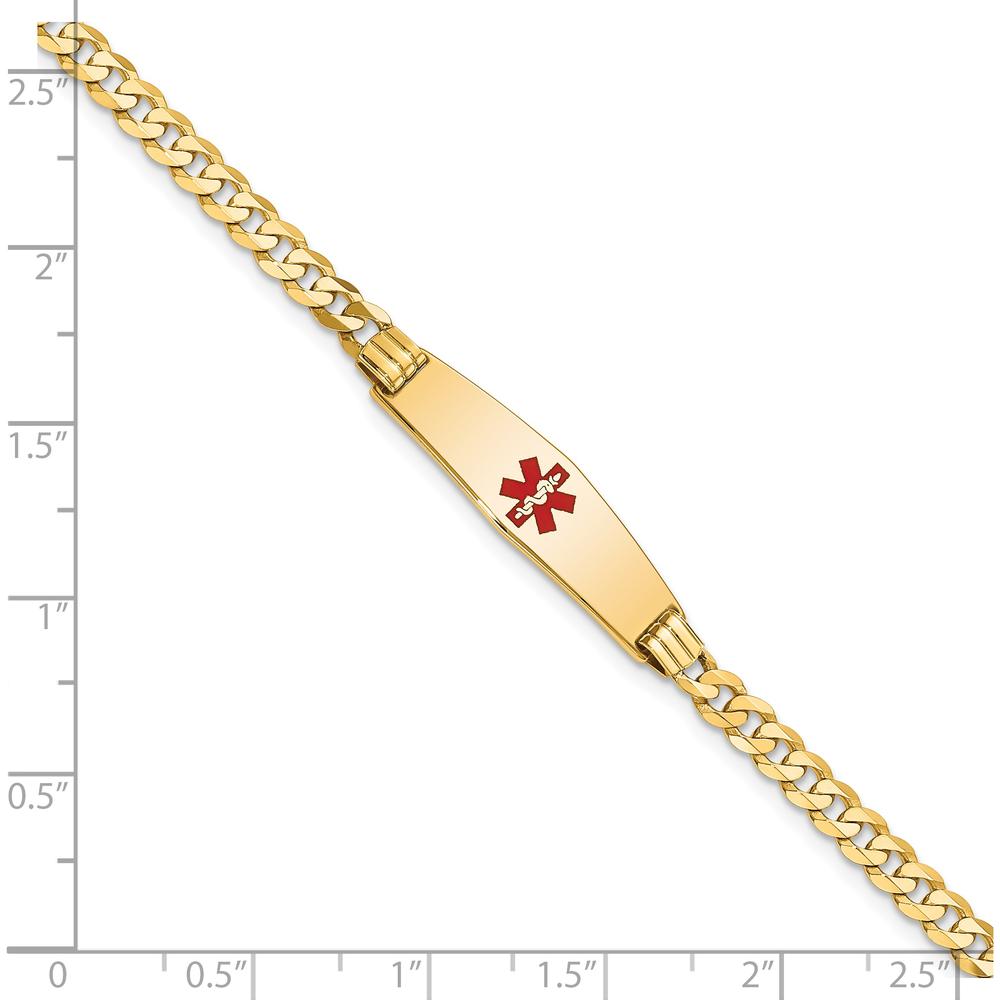 14K Yellow Gold Medical Alert Curb Link Bracelet with Red Enamel Center - 7" Length by Oro Pregiato