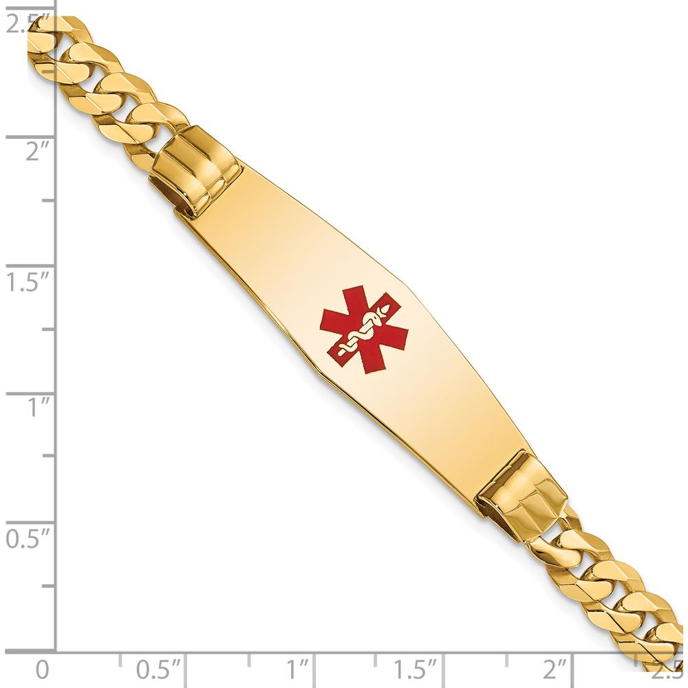 14K Yellow Gold Medical Alert Curb Link Bracelet with Red Enamel Charm - 7" Length by Oro Pregiato