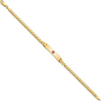 14K Yellow Gold Medical Alert Curb Link Bracelet with Red Enamel Charm - 8" Length by Oro Pregiato