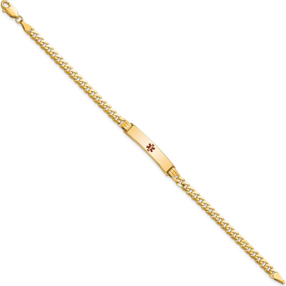 14K Yellow Gold Medical Alert Curb Link Bracelet with Red Enamel Charm - 8" Length by Oro Pregiato