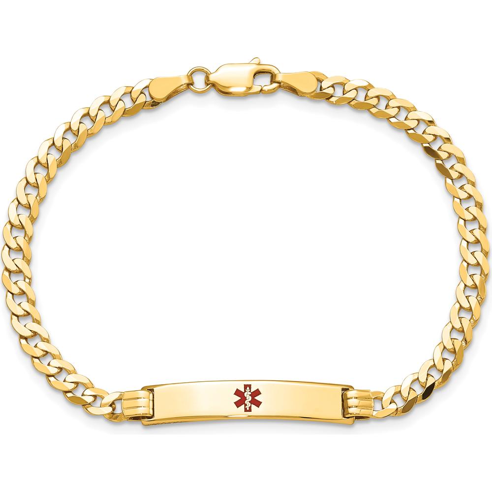 14K Yellow Gold Medical Alert Curb Link Bracelet with Red Enamel Charm - 8" Length by Oro Pregiato