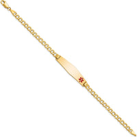 14K Yellow Gold Medical Alert Curb Link Bracelet with Red Enamel Charm - 8" Length by Oro Pregiato