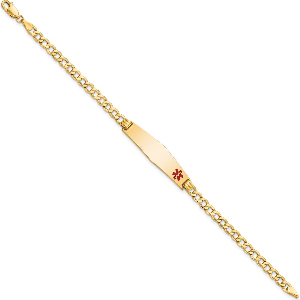 14K Yellow Gold Medical Alert Curb Link Bracelet with Red Enamel Charm - 8" Length by Oro Pregiato
