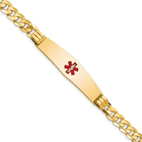14K Yellow Gold Medical Alert Curb Link Bracelet with Red Enamel Charm - 8" Length by Oro Pregiato
