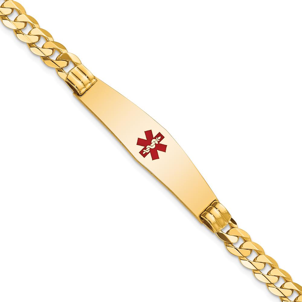 14K Yellow Gold Medical Alert Curb Link Bracelet with Red Enamel Charm - 8" Length by Oro Pregiato